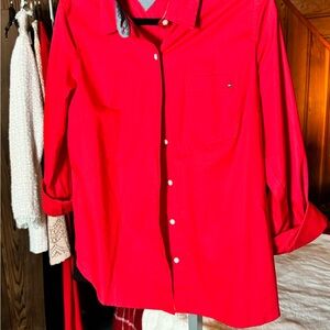 Tommy Hilfiger Heritage Red Button Down Shirt Logo Pocket Preppy NWT M